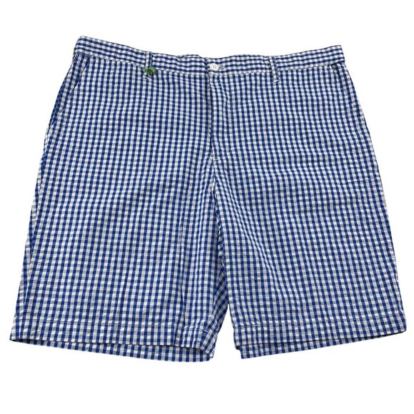Lands End Mens Blue Gingham Check Shorts Size 40 Traditional Fit Cotton Blend - Picture 1 of 4